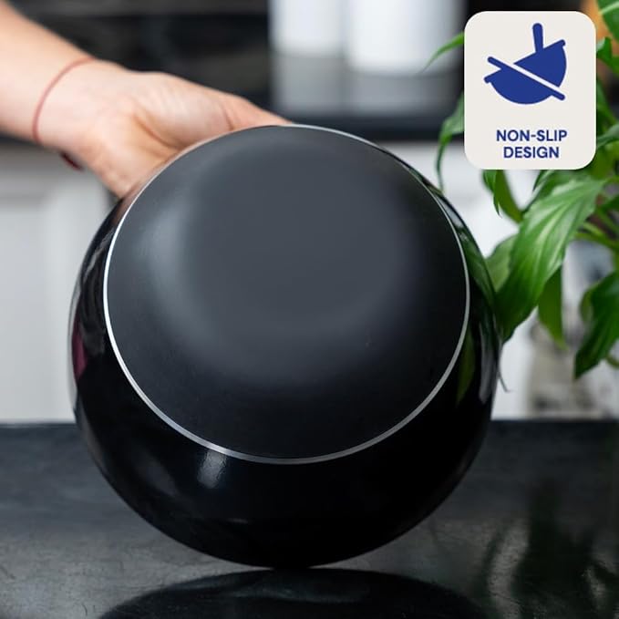 WHYSKO Stainless Steel Mixing Bowls Set of 3 with Non-Slip Silicone Base, Nesting Metal Bowls for Meal Prep, Baking, Cooking & Food Storage, Dishwasher Safe Kitchen Mixing Bowls, Black
