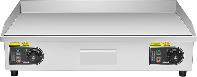 VEVOR Commercial Electric Griddle, 28.54 x 15.75 in, 4400W, 122-570°F Adjustable Temp Control, Stainless Steel Countertop Full Flat Top Grill with 2 Spatulas, 2 Brushes, for Steak, Pancake(NO PLUG)