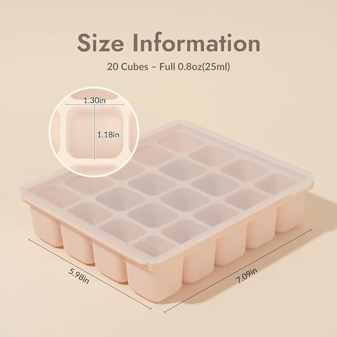 Baby Food Storage Silicone Cubes with Clip-On Lid Freezer Tray Baby Food Soups Purees Ice Safe Design Made in Korea (20cubes 0.8oz, Ocean Blue Set of 2)