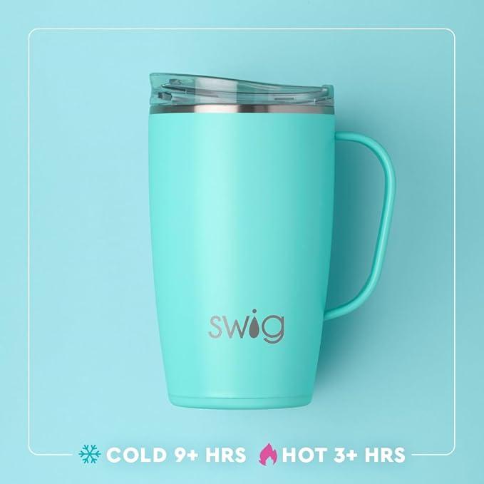 Swig Life 18oz Travel Mug, Insulated Tumbler with Handle and Lid, Travel Coffee Mug, Cup Holder Friendly, Stainless Steel 18 oz Tumbler, Reusable Insulated with Lid (Green Thumb)