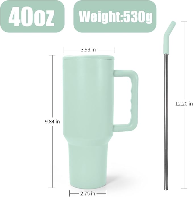 AGH 40 oz Sublimation Tumbler with Handle 4-Pack Stainless Steel Insulated Tumblers Blanks Water Bottle Travel Cups Matte Green