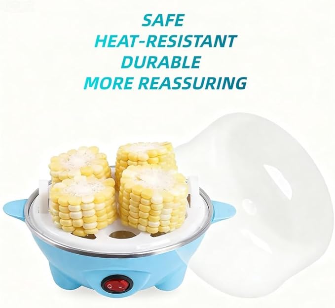 Egg Cooker, Electric Hard Boiled Egg Cooker with Anti-Dry Burning, Egg Steaming Breakfast Machine, Household Rapid Egg Cooker with Automatic Power-Off for 6 Eggs,Bule