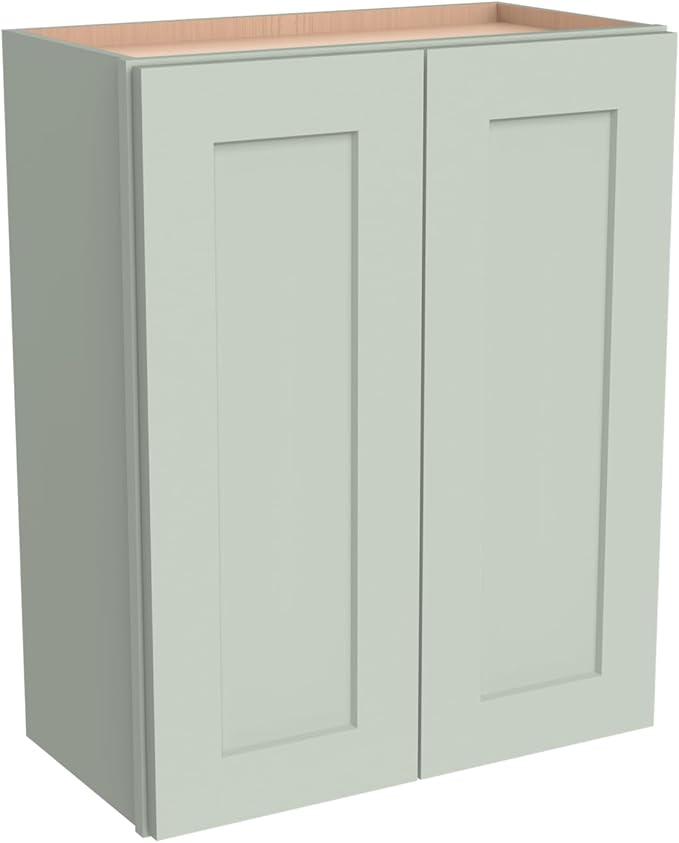 Wall-Mounted Cabinet – Solid Wood Shaker Style Medicine Cabinet with Adjustable Shelves & Soft-Close Doors for Bathroom, Kitchen, and Office Storage (Jade Green, 42" W x 12" D x 30" H)
