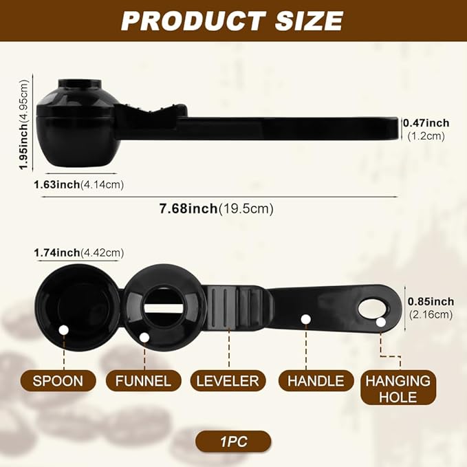 Coffee Scoop & Funnel for K-Cups Reusable, Coffee Spoon with Slide Scoop Measuring Scoo p with Funnel for Filling Water Bottles for Ground Coffe e Protein Powder without Spilling (black2)