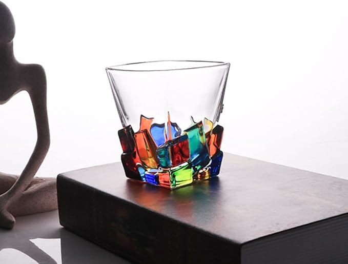 Colorful Drinking Glasses, Hand Painted Colored Water Glasses, Multicolor Water Glasse,Whiskey Wineglass Glasses,Tumbler Glasses (Ice cube)