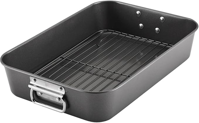 Roasting Pan for Ovens Nonstick Heavy Duty Roasting Pan with Rack Large 11 inch x 15.5 inch For Delicious Family Meals for Cooking Roaster Pan for Meats, Turkey, & Vegetables