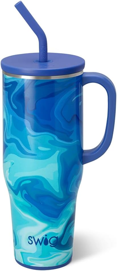 Swig Life 40oz Mega Mug, 40oz Tumbler with Handle and Straw, Extra Large Insulated Tumblers, Cup Holder Friendly Travel Mug (Blue Lagoon)