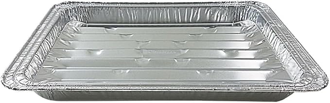 PACTOGO Disposable Aluminum Foil Broiler Pan for Oven - Durable Broiling Drip Trays with Ribbed Bottom Surface for BBQ Grill-Like Texture - 13x9 Inch Pans - REF# 333 (Pack of 25)