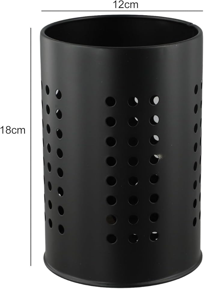 FABULETTA Stainless Steel Utensil Holder for Kitchen Countertop, Cutlery Drainer Rack with Drain Hole, Rust-Resistant Vertical Organizer Stand for Spoons and(Black Large)