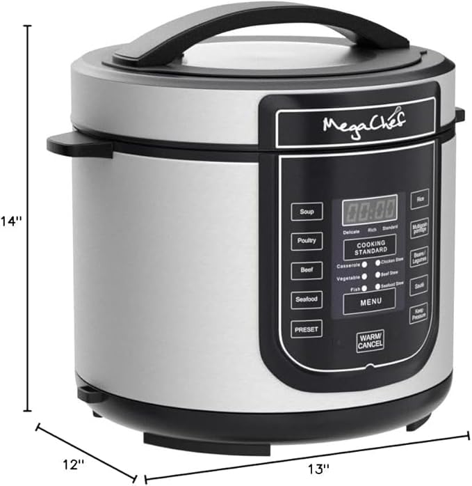 6 Quart Digital Pressure Cooker with 14 Preset Cooking Functions – Stainless Steel Electric Multi-Cooker with Slow Cook, Keep Warm, and Auto Shut-Off