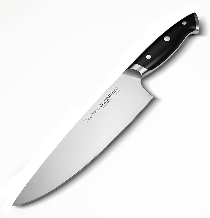 WICKWILLOW 8" Chef Knife – Razor Sharp German Steel – All-Purpose Kitchen Knife for Slicing, Dicing & Chopping – Full Tang & Ergonomic Handle – Gift Box – Velina Series