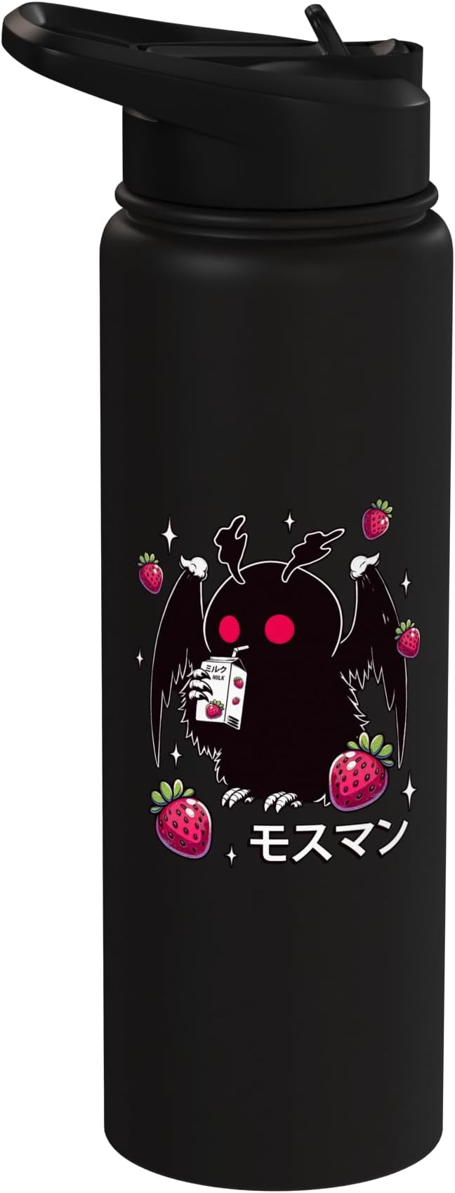 Kawaii Strawberry Milk Shake Carton Mothman Stainless Steel Insulated Water Bottle