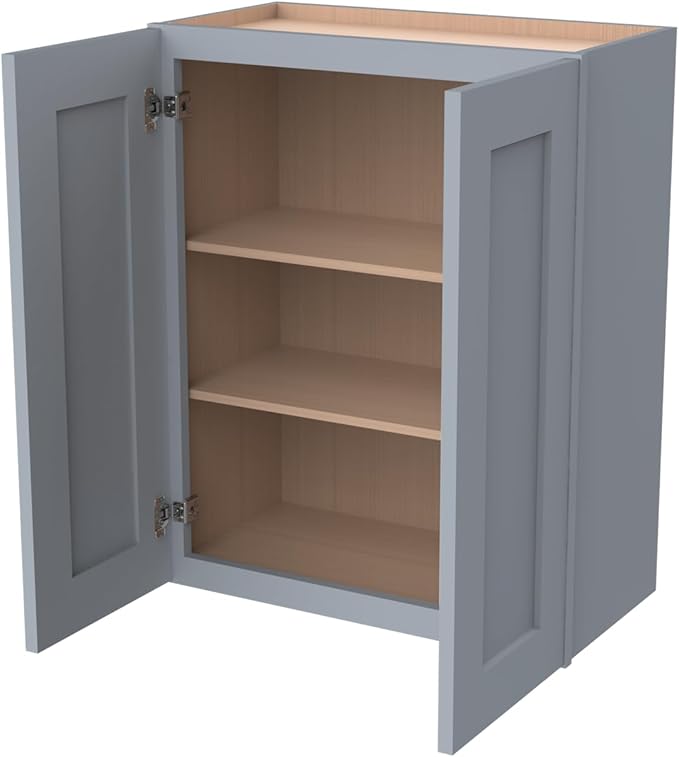 Wall-Mounted Cabinet – Solid Wood Shaker Style Medicine Cabinet with Adjustable Shelves & Soft-Close Doors for Bathroom, Kitchen, and Office Storage (Grey, 33" W x 12" D x 42" H)