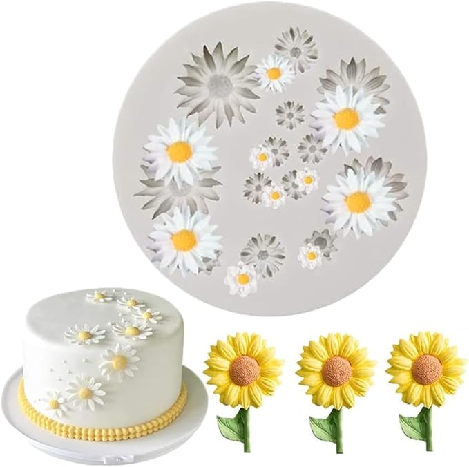 Gray Cute Flower Silicone Daisy Molds Fondant Candy Chocolate Cupcake Topper Fudge Polymer Clay Candy Making Supplies Pastry Baking Molds