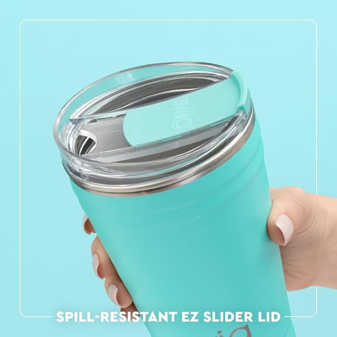 Swig Life 18oz Party Cup, Stackable Insulated Travel Coffee Tumbler with EZ Slider Lid, Cup Holder Friendly Travel Bottles, Stainless Steel 18 oz Tumbler, Reusable Coffee Mug (Candy Crush)