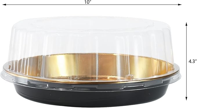FEOOWV 5Pack 10inch Round Clear +Gold Cake Carriers for Transport Plastic Cake Containers Carriers with Dome Lids and Cake Boards Clear Bundt Cake Boxes