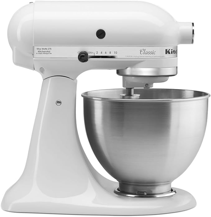 KitchenAid Classic Series 4.5 Quart Tilt-Head Stand Mixer K45SS, White & 3.5 Quart Tilt-Head Glass Bowl - KSM35GB