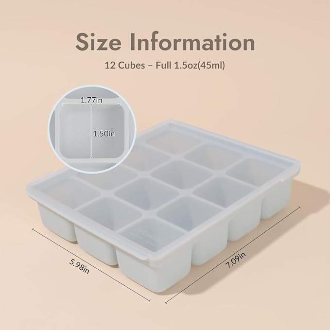 Baby Food Storage Silicone Cubes with Clip-On Lid Freezer Tray Baby Food Soups Purees Ice Easy and Safe Design Made in Korea (12 Ocean Blue)