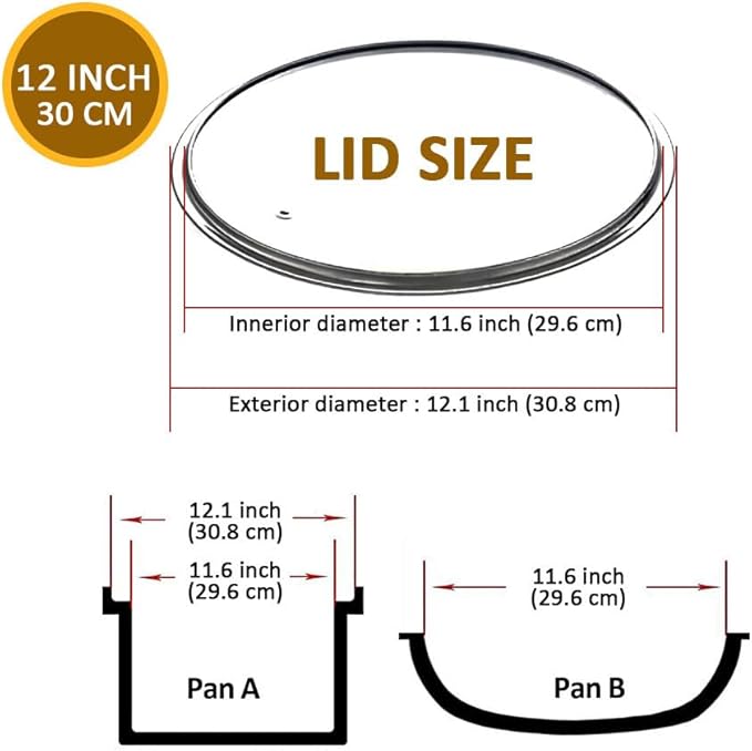 Glass Lids for Pots and Pans, 8, 11, 12, 12.6 Inch Pan Covers for Cookware, Tempered Glass Lid for Replacement, Dishwasher Safe & Microwave Oven Safe (12 Inch)