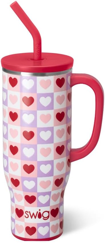 Swig Life 30oz Mega Mug, 30oz Tumbler with Handle and Straw, Large Insulated Tumblers, Cup Holder Friendly Travel Mug, Stainless Steel 30 oz Tumbler, Reusable Insulated Water Bottle (Check Yes)