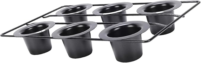 VBESTLIFE 6 Cup Popover Pan, Non Stick Carbon Steel Bakeware for Muffins and Popovers, with Wire Rack for Even Baking and Easy Cleanup