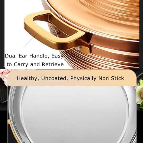 Large Stainless Steel Moroccan Tagine Pot, 30cm Non-Stick Tajine Casserole with Cone Lid & 2 Handles, Elegant Gold Finish for Authentic Moroccan Cooking