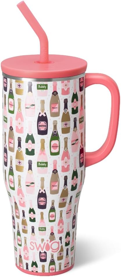 Swig Life 40oz Mega Mug, 40oz Tumbler with Handle and Straw, Extra Large Insulated Tumblers, Cup Holder Friendly Travel Mug (Bubbly)