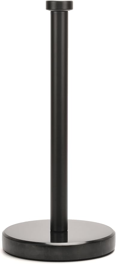 Paper Towel Holder Countertop, Heavy Weighted Black Marble Paper Towels Holder for Kitchen Counter, Modern Standing Papertowel Roll Holders(Matte Black Stainless Steel Bar, Black Natural Marble Base)