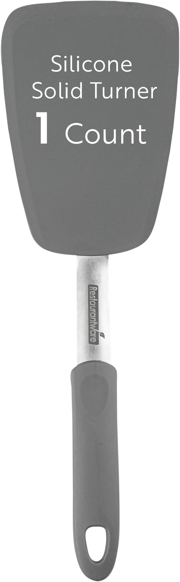 Restaurantware Comfy Grip 12 x 3 Inch Silicone Turner 1 Durable Cooking Turner - Stainless Steel Body Rubber Handle With Hole Gray Silicone Flipper Spatula Tolerates Up To 446F Dishwashable