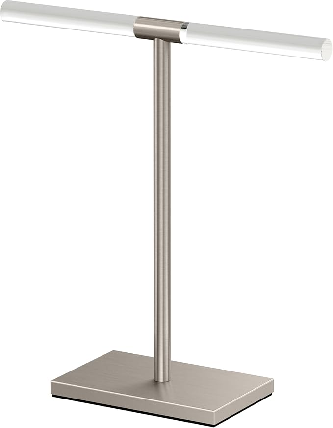 Gatco 1344SN, Modern Rectangle Base Freestanding Countertop Towel Holder, Satin Nickel/Acrylic / 10.50" W x 11.13" H T-Shape Style Countertop Hand Towel Holder for Bathroom, Kitchen Towel Rack