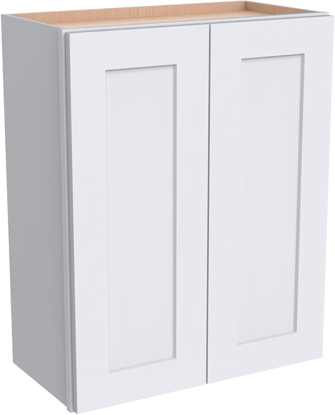 Wall-Mounted Cabinet – Solid Wood Shaker Style Medicine Cabinet with Adjustable Shelves & Soft-Close Doors for Bathroom, Kitchen, and Office Storage (White, 33" W x 12" D x 36" H)