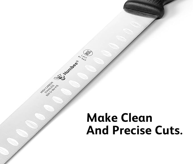 Carving Knife 14-Inch with Razor Sharp Granton Edge for Turkey, Ham, Meat Slicing and Cutting – NSF Certified, German Stainless Steel Blade, Black