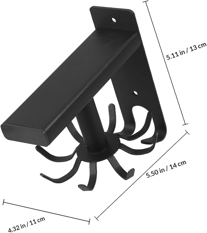 GLEAVI Wall Mounted Rotatable Kitchen Utensil Hook Rack with 8 Black Hooks, 360° Swivel Cooking Utensil Organizer for Kitchen Storage and Hanging