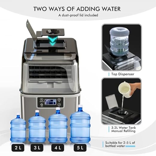 ARLIME Portable Countertop Ice Maker Machine, 40 Lbs/24H, 24 Pcs/13 Mins, 2 Ways to Add Water, Compact Self-Cleaning Ice Machine with Scoop & Basket for Home Office Bar Party