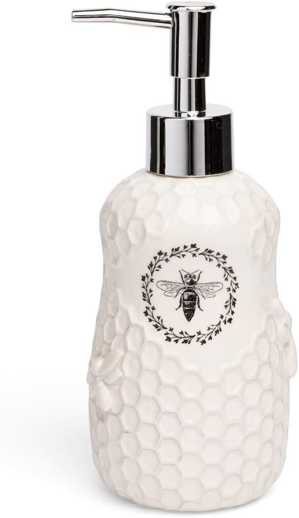 Young's Inc. Ceramic Honey Bee Soap Dispenser for Bathroom and Kitchen - White