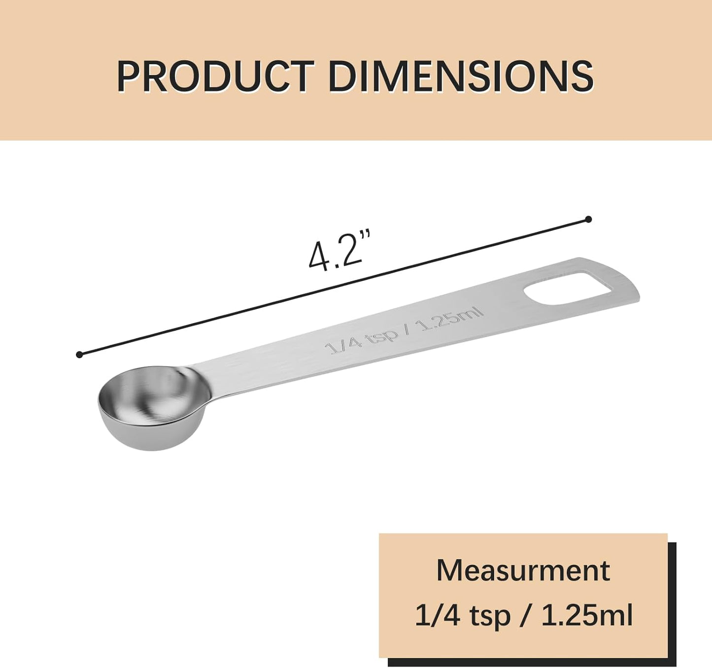 2PCS 1/4tsp (1.25ml) Single Measuring Spoon, Stainless Steel Individual Teaspoons Only