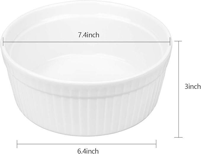 Foraineam 2 Pack Large Porcelain Souffle Ramekins, 48 Ounce, 1.5 Quarts White Bakeware Ramekin Set for Baking, Cooking, Serving and More