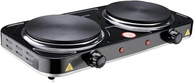 Electric Hot Plate, 2200W Countertop Burner, Cast Iron 2 Burners, Portable Electric Burner Stove, Portable Double Burners for Cooking,Easy to Clean, Black