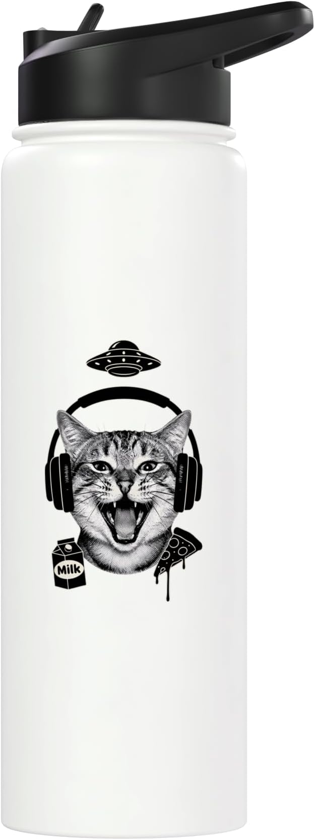 Cat With Headphones Milk Pizza Retro Alien Nostalgia Stainless Steel Insulated Water Bottle