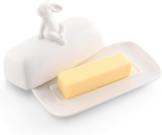 Arthur Court White Stoneware Setting Bunny Butter Dish, Accommodates All Butter Sizes, Durable and Easy to Clean, Adds Whimsy and Elegance to Table Settings - Spring Easter Lidded Butter Dish