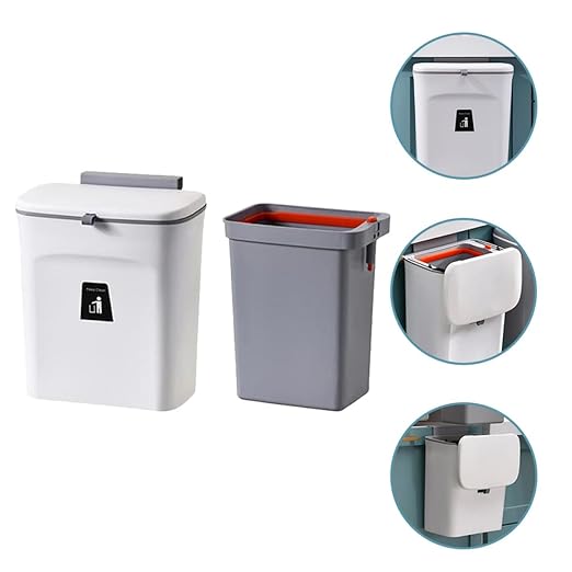 PATKAW Wall-Mounted Kitchen Trash Can 9l with Lid Plastic Garbage Bin Sealed Compost Bin with Removable Inner Bucket for Indoor Food Waste Storage