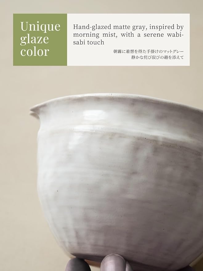 6-pcs Japanese Matcha Whisk Set with Handmade Wabi-Sabi Ceramic Bowl(Chawan),Bamboo Chasen, Whisk Holder, Scoop, Sifter & Tea Towel,Matcha Ceremony Kit,(Light Veil Gray)