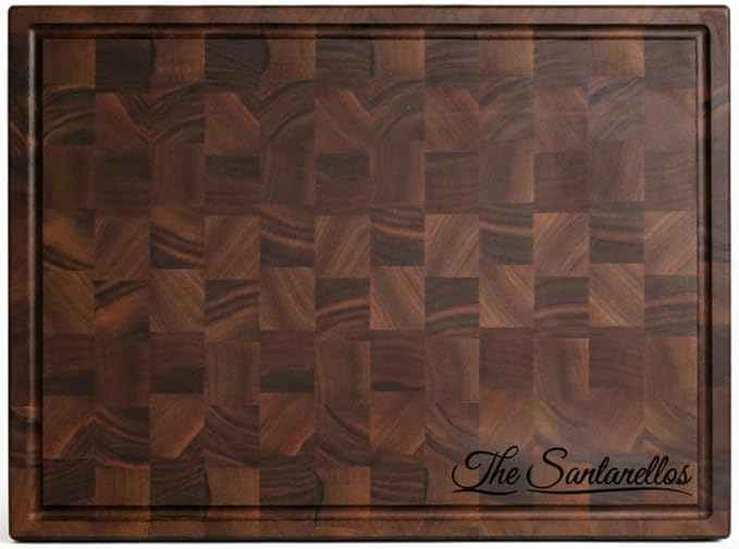 Handmade Personalized Walnut End Grain Cutting Board – Custom Engraved Wood Chopping Block, Perfect Gift for Home Chefs by GrainWoods (22x16x2 Inches)