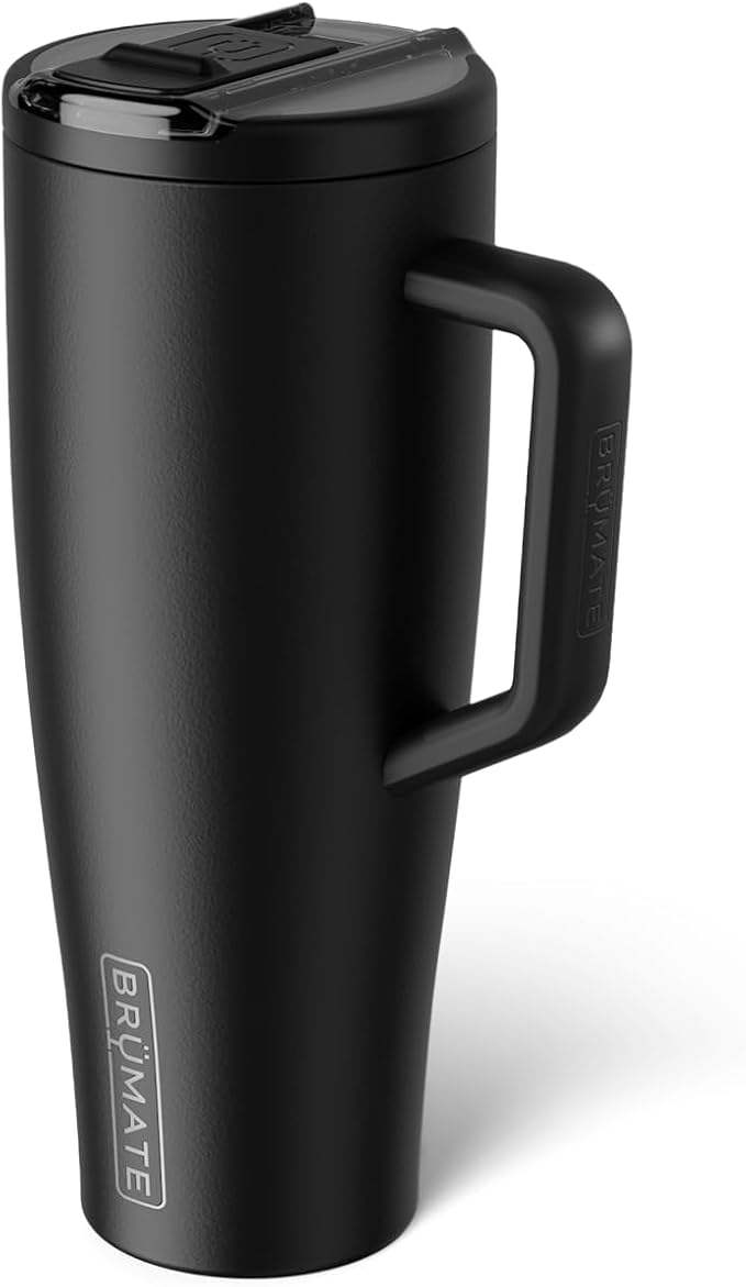 BrüMate Era Flip 40oz Tumbler with 100% Leakproof Covered Straw Lid | Hygienic Covered Straw | Insulated Stainless Steel Water Bottle with Handle | Cup Holder Friendly | BPA-Free (Matte Black)