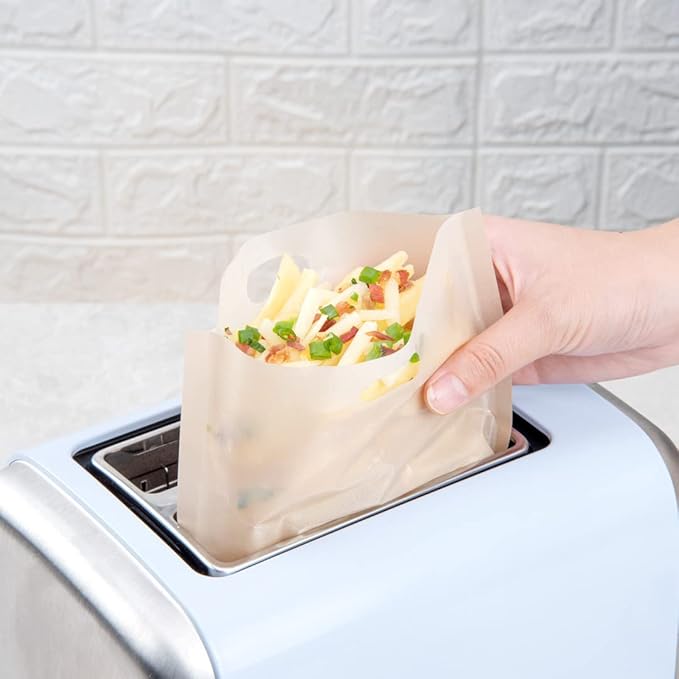 Restaurantware Bag Tek 6.5 x 6.3 Inch Toaster Bags 10 Small Toaster Sandwich Bags - Multipurpose Non-Stick Kraft Plastic Toaster Sleeves Semi-Disposable