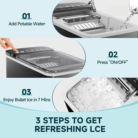 MAYVI Countertop Ice Maker Machine - 9 Cubes in 6 Mins, 26lbs/24Hrs, Portable Self-Cleaning Ice Machine with Basket & Scoop, 2 Sizes Bullet Ice for Home, Kitchen, Office & Party(Black)