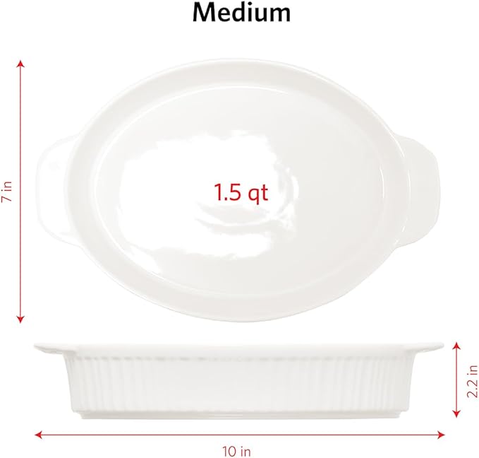 Glad Baking Dish Set, 3pc - Oval Stoneware Casserole Dishes for Oven and Microwave - Nesting Bakeware Set with Handles (11.5'', 10'', and 8.5''), Dishwasher Safe