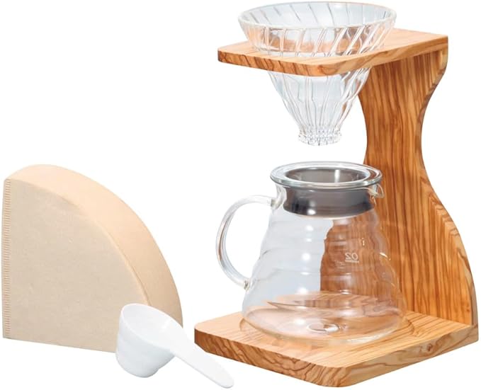 Hario V60 Olive Wood Pour Over Stand Set