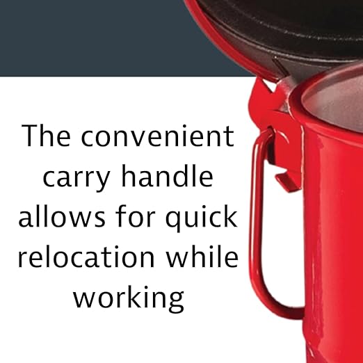 Justrite 10 Gallon Galvanized Steel Oily Waste Can, 18" x 14" Metal Oil Rag Safety Can with Hand Operated Self-Closing Lid for Oil Rag Disposal, Made in The USA, Red, 09310