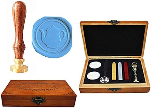 Vintage Kettle Teapot Gift Cards Sealing Luxury Wood Box Art Wax Seal Sealing Stamp Decorative Wedding Invitations Gift Cards Paper Stationary Envelope Custom Picture Wax Seal Sealing Stamp Set